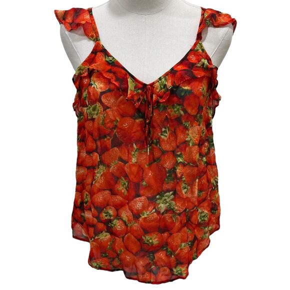 Anthropologie Strawberry Novelty Print Ruffle Tank Top - Picture 4 of 6